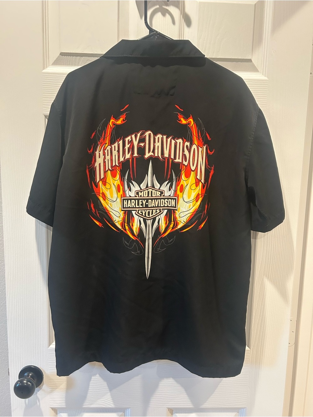 Vintage 2008 Harley Davidson Men's Flame Button Up Shirt M Black 96010-09VM